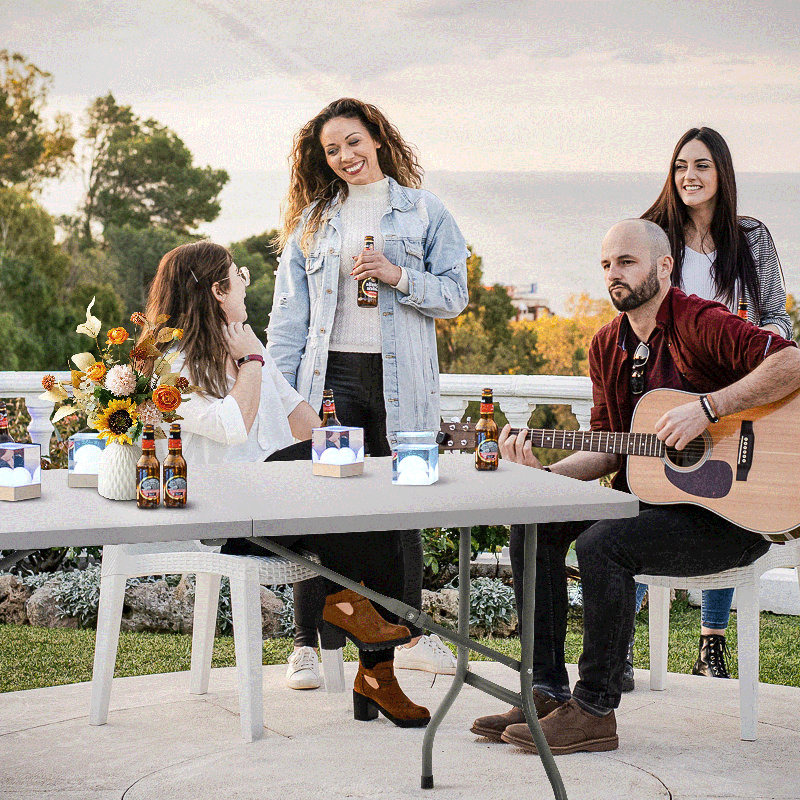 8Ft Heavy Duty Folding Table, Indoor Outdoor Portable Plastic Picnic Desk with Steel Legs and Handle Gray 8Ft Heavy Duty Folding Table, Indoor Outdoor Portable Plastic Picnic Desk with Steel Legs and Handle Gray